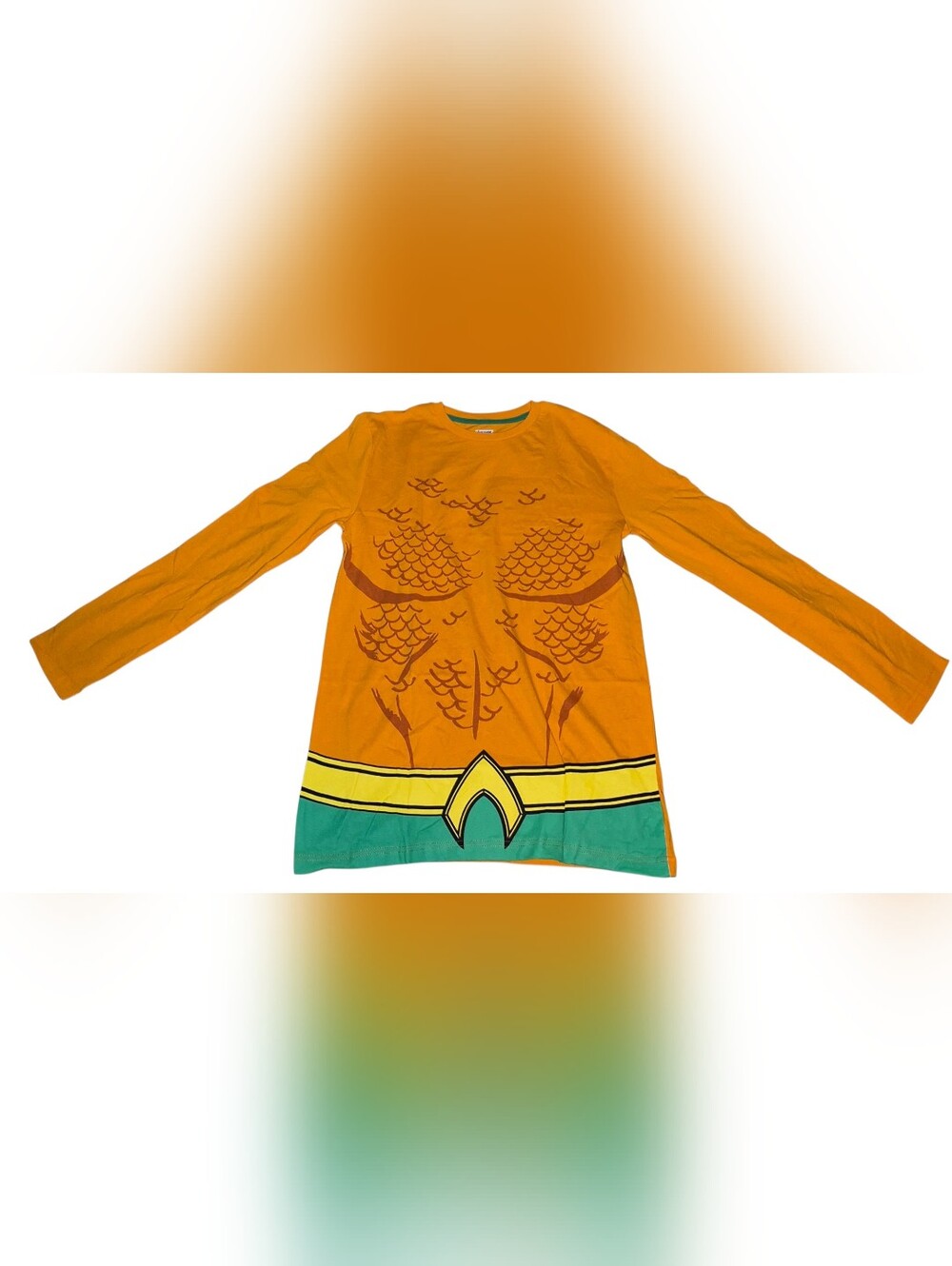 DC Orange and Teal Aquaman-Inspired Kids Long Sleeve Top